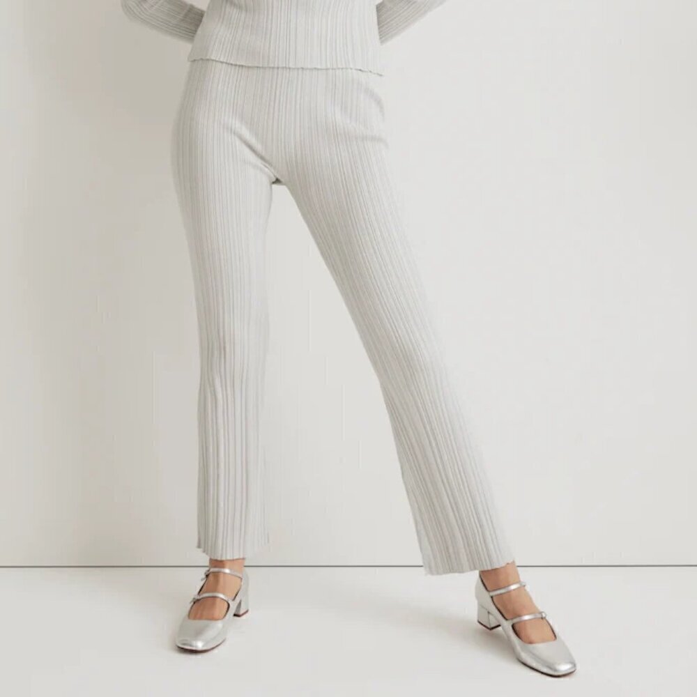 Madewell x Aimee Song Shimmer High-Waist Flared Sweater Pants Sliver Size XL NWT